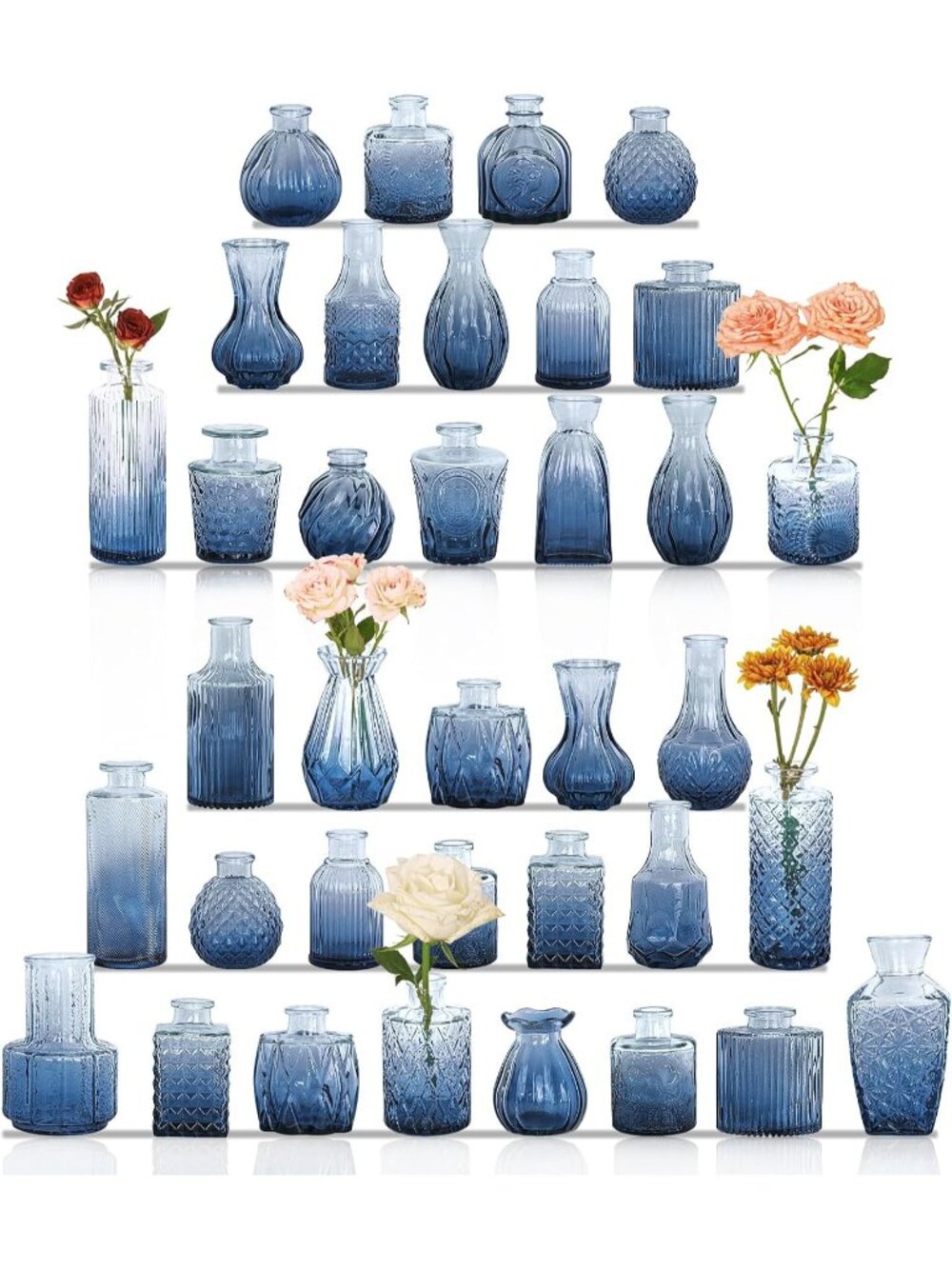 36 Set Of Vintage Glass Bottles Blue Bud Vases Small Flower Vases For Home Dec